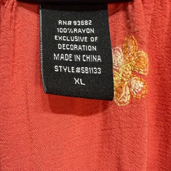 LIV Los Angeles Anthropologie Coral Embroidered Peasant Boho Top Blouse size XL - Picture 5 of 5